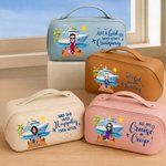 Personalized Cartoon Character PU Leather Portable Makeup Bag with Surname and Text Daily Travel Use Birthday Gift for Travel Lovers Best Friends