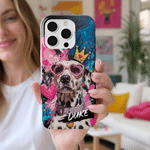 Personalized Graffiti Oil Painting Style Pet Photo Phone Case for iPhone Samsung with Name Daily Use Birthday Gift for Pet Owner Lover