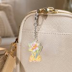 Personalised 3D Sculptured Foil Stamping Birth Flower Iridescent Acrylic Keychain with Name Daily Use Anniversary Birthday Gift for Women Girls