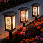 Personalized Mucha Style Birth Flower Pet Photo Solar Garden Light with Name and Date Garden Decor Memorial Sympathy Gift for Family Pet Owner