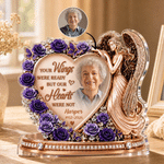 Personalised Purple Rose Angel Heart Photo Design Acrylic Plaque with Name and Year Desk Decor Memorial Gift for Friend Family