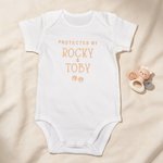 Personalised 100% Cotton Embroidered Protected By Pet Baby Bodysuit with Text and Paw Print Baby Shower Birthday Gift for Newborn Baby
