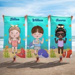 Toalla de playa personalizada de gran tamaño y secado rápido con temática marina y nombre regalo de cumpleaños para amigos y niños