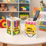 Personalized Apple Pencil Bow Meaningful Building Blocks Pen Holder with Surname Teacher's Day Appreciation Gift for Teacher Educator