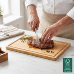 Tabla de cortar para embutidos de bambú con certificación FSC, con diseño fotográfico personalizado en estilo «line art», texto y ranura para el jugo; regalo de boda para la pareja y la familia