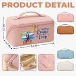 Personalized Cartoon Character PU Leather Portable Makeup Bag with Surname and Text Daily Travel Use Birthday Gift for Travel Lovers Best Friends