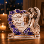 Personalised Purple Rose Angel Heart Photo Design Acrylic Plaque with Name and Year Desk Decor Memorial Gift for Friend Family