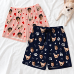 Personalized Soft Paw Heart Design Face Photo Pajama Pants Shots Birthday Gift for Family Dog Cat Lovers