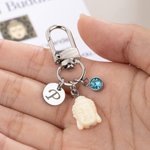Personalized Travel Buddha Statue Birthstone Keychain with Initial and Card Birthday Gift for Traveller Buddhist Culture Lover