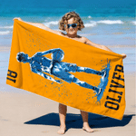 Personalised Basketball Player Silhouette Quick Dry Oversized Beach Towel with Name and Number Summer Holiday Travel Gift for Basketball Lover