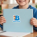 Personalized Cartoon Kid Initial Sticker Label with Name School Supplies Back to School Birthday Gift for Boys Girls