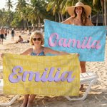 Individuell gestaltetes, mehrfarbiges, übergroßes, schnell trocknendes, weiches Strandtuch mit Namen – Sommerurlaub, Strandparty, Geburtstagsgeschenk für Kinder und die ganze Familie
