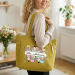 Personalized Pencil Apple Large Capacity Corduroy Tote Bag with Text Travel Essential Birthday Teacher's Day Gift for Teacher