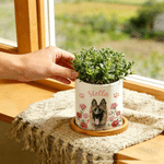 Personalized Birth Flower Pet Photo Paw Print Ceramic Plant Pot with Name and Bamboo Tray Daily Use Birthday Gift for Pet Owner Lover
