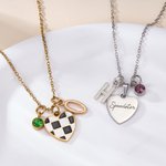 Personalized Birthstone Unique Heart Checkered Flag Racing Necklace with Initial Dainty Jewelry Car Race Birthday Gift for Women Racers Racing Lovers