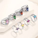 Anillo Personalizado de Piedra de Nacimiento con Nombre Grabado Joyería de Mujer Cumpleaños Día de la Madre Regalo para Mamá Abuela