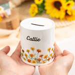Personalised Birth Flower Ceramic Money Box Piggy Bank with Name Birthday Gift for Boys Girls