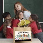 Personalisierte Cartoon Schreibwaren Charakter Schachbrett große Jute Canvas Tote Tasche mit Namen zurück zu Schule Anerkennung Geschenk für Lehrer