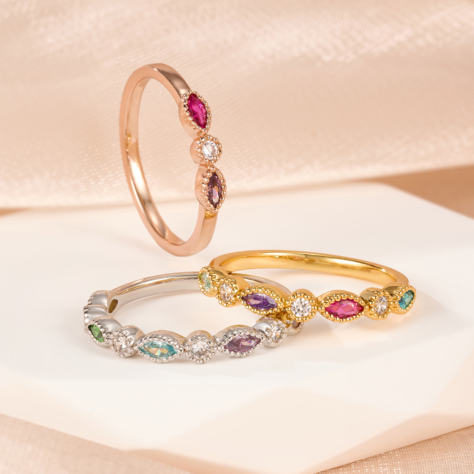 Personalisierter, stapelbarer Ring aus Sterlingsilber mit 1–5 Marquise-Geburtssteinen der Familie – Schmuck für Mütter, Geburtstagsgeschenk für Mutter und Großmutter