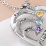Personligt familjehjärthänge i sterlingsilver halsband med graverade namn och födelsestenar mors dag eller födelsedagspresent till mamma eller mormor