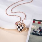 Personalized Birthstone Unique Heart Checkered Flag Racing Necklace with Initial Dainty Jewelry Car Race Birthday Gift for Women Racers Racing Lovers