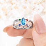 Anillo Personalizado de Piedra de Nacimiento con Nombre Grabado Joyería de Mujer Cumpleaños Día de la Madre Regalo para Mamá Abuela