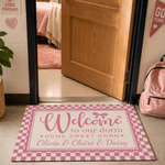 Zerbino antiscivolo personalizzato di benvenuto nel nostro dormitorio, con testo e nome – Decorazione per dormitorio universitario – Per uso quotidiano – Regalo di inizio anno accademico per studenti 