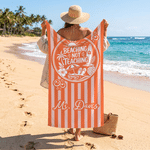 Personalised Beaching Not Teaching Multicolour Stripe Quick Dry Beach Towel with Surname Summer Holiday Teachers' Day Birthday Gift for Her