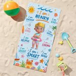 Personalised Cute Cartoon Diving Character Oversized Quick Dry Beach Towel with Name Beach Party Birthday Gift for Kids