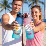 Personalised Colourful Volleyball Player Silhouette Water Bottle with Name Daily Use Back to School Birthday Gift for Teenager Volleyball Lover