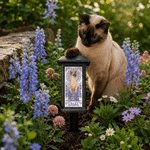 Personalized Mucha Style Birth Flower Pet Photo Solar Garden Light with Name and Date Garden Decor Memorial Sympathy Gift for Family Pet Owner