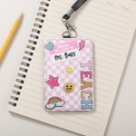 Personalized Smile Rainbow Checkerboard Pattern PU Leather ID Card Badge Holder with Badge Reel and Text Teacher's Day Back to School Gift for Teacher