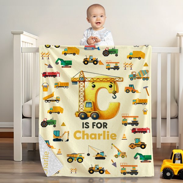 Personlig Dinosaurie Fantasi Enhörning Grävmaskin Mjuk baby säkerhetsfilt med prickig baksida och broderat namn Baby Shower Födelsedagspresent för baby