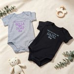 Personalised 100% Cotton Embroidered Protected By Pet Baby Bodysuit with Text and Paw Print Baby Shower Birthday Gift for Newborn Baby