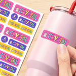 Personalised Multicolour Crayon Style Waterproof Stickers with Name Daily Use Back to School Gift for Children Students Parents