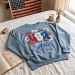 Personalized Multicolor American Oil Painting Daisy T-shirt Sweatshirt Hoodie with Name Daily Wear Birthday Independence Day Gift for Family Friends