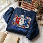 Personalized Multicolor American Oil Painting Daisy T-shirt Sweatshirt Hoodie with Name Daily Wear Birthday Independence Day Gift for Family Friends