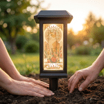 Personalized Mucha Style Birth Flower Pet Photo Solar Garden Light with Name and Date Garden Decor Memorial Sympathy Gift for Family Pet Owner