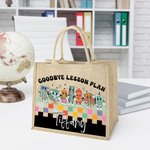 Personalisierte Cartoon Schreibwaren Charakter Schachbrett große Jute Canvas Tote Tasche mit Namen zurück zu Schule Anerkennung Geschenk für Lehrer