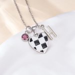 Personalized Birthstone Unique Heart Checkered Flag Racing Necklace with Initial Dainty Jewelry Car Race Birthday Gift for Women Racers Racing Lovers