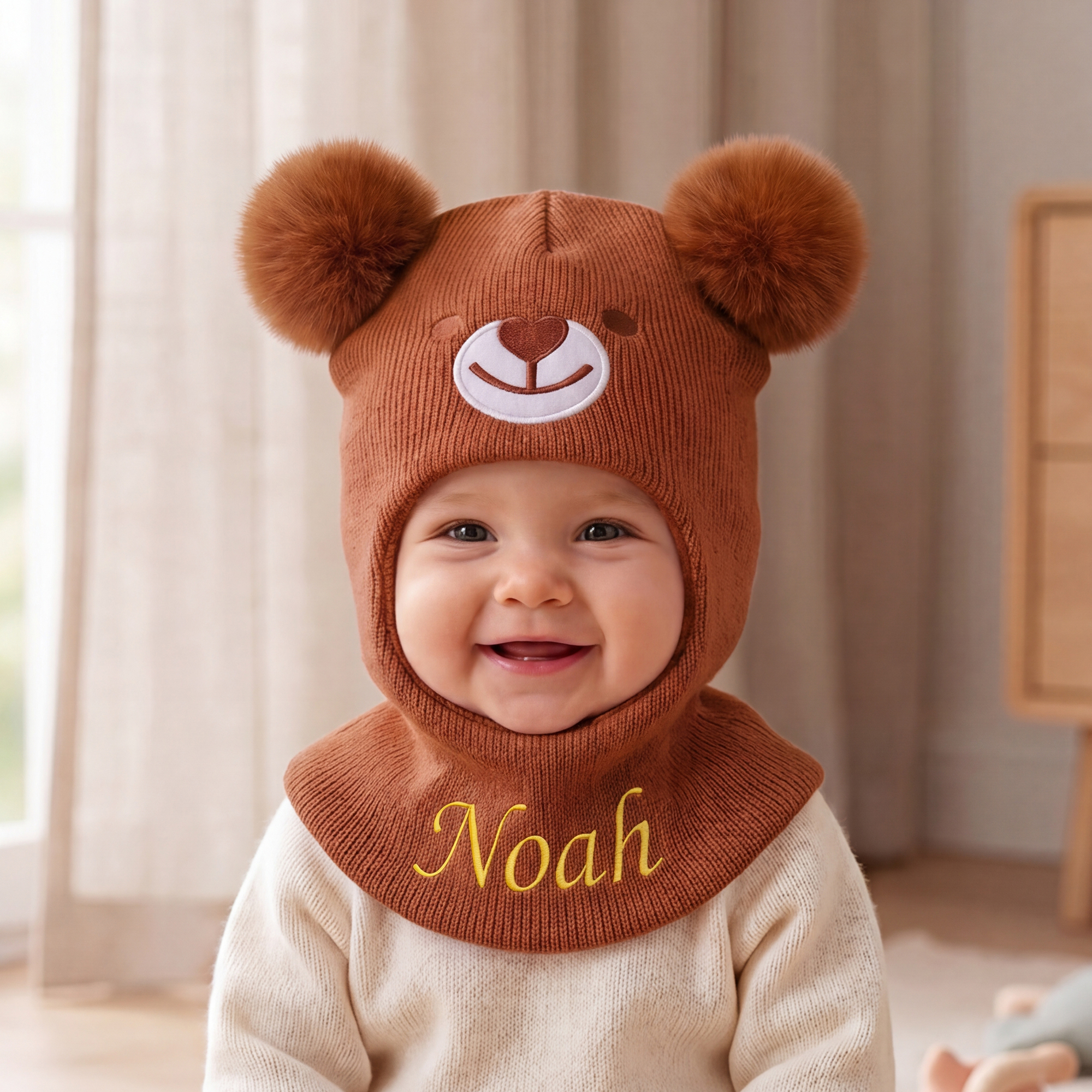 Personalisierte, niedliche Baby-Mütze aus weichem Strick mit Bärenohren und Namensaufdruck – für den Alltag, Outdoor-Aktivitäten und als Geburtstagsgeschenk für Kinder