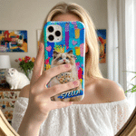 Personalized Graffiti Oil Painting Style Pet Photo Phone Case for iPhone Samsung with Name Daily Use Birthday Gift for Pet Owner Lover