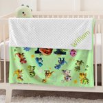 Manta suave de seguridad para bebé personalizada Dinosaurio Fantasía Unicornio Excavadora con reverso de puntos y nombre bordado Baby Shower Regalo de cumpleaños para bebé