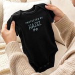 Personalised 100% Cotton Embroidered Protected By Pet Baby Bodysuit with Text and Paw Print Baby Shower Birthday Gift for Newborn Baby