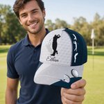 Personalised Golf Swing Silhouette Multicolour Baseball Cap with Name Father's Day Game Day Birthday Gift for Golf Lovers