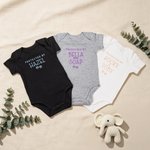 Personalised 100% Cotton Embroidered Protected By Pet Baby Bodysuit with Text and Paw Print Baby Shower Birthday Gift for Newborn Baby