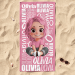 Personalised Cartoon Character Name Oversized Quick Dry Beach Towel Summer Holiday Beach Party Gift for Boy Girl