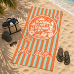Personalised Beaching Not Teaching Multicolour Stripe Quick Dry Beach Towel with Surname Summer Holiday Teachers' Day Birthday Gift for Her