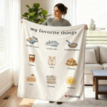 Personalized Favorite Things Hand Drawn Photo Design Soft Throw Blanket with Name and Text Home Decor Daily Use Birthday Gift for Family Pet Lovers