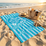Personalised Beaching Not Teaching Multicolour Stripe Quick Dry Beach Towel with Surname Summer Holiday Teachers' Day Birthday Gift for Her